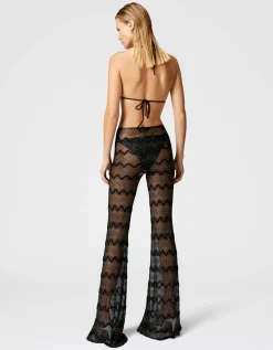 Ausgestellte Cover-up-Hose aus Zick-Zack-Lamé-Viskose