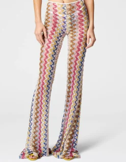 Ausgestellte Low-Waist Hose aus Lamé-Viskose-Spitze