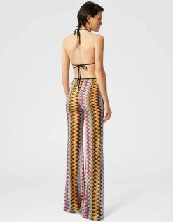 Ausgestellte Low-Waist Hose aus Lamé-Viskose-Spitze