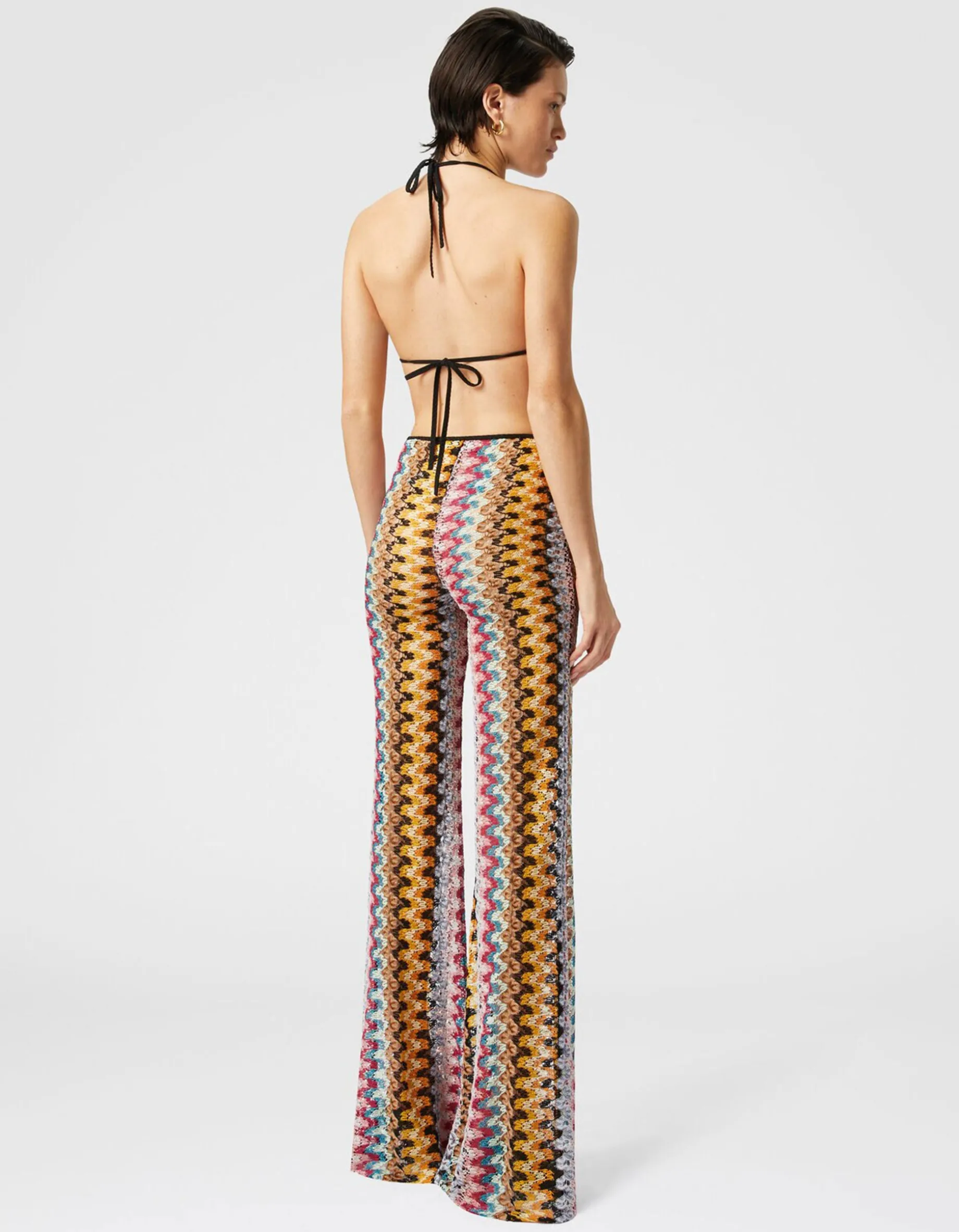 Ausgestellte Low-Waist Hose aus Lamé-Viskose-Spitze