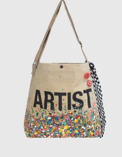 Bedruckte Tasche mit Farbklecksen und abnehmbaren Seiden-Tuch