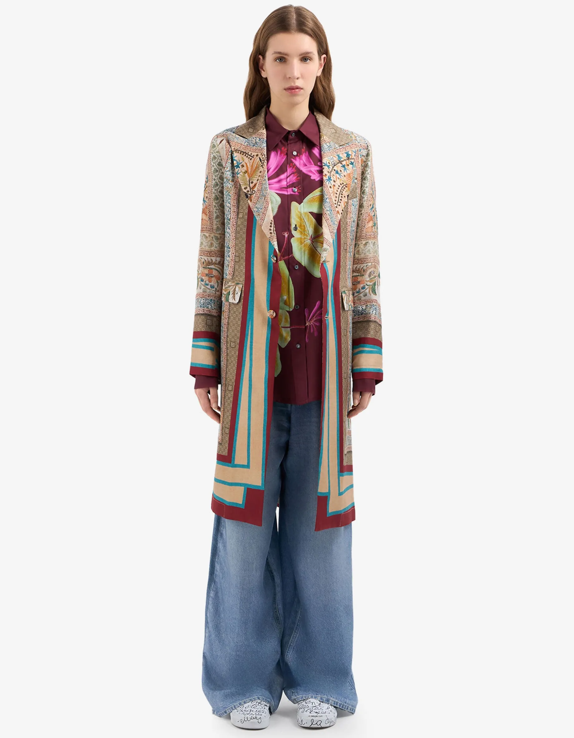 Bedruckte Wide-Leg Seiden-Hose im Denim-Design