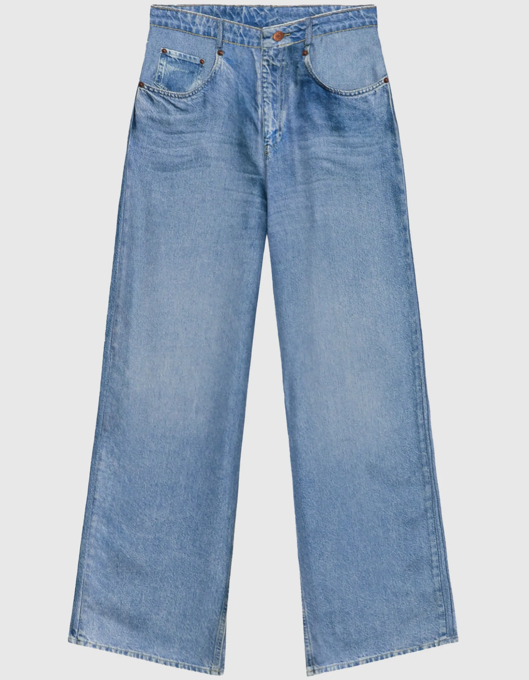 Bedruckte Wide-Leg Seiden-Hose im Denim-Design