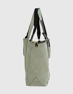 Bedruckter Canvas Shopper mit Leder-Details