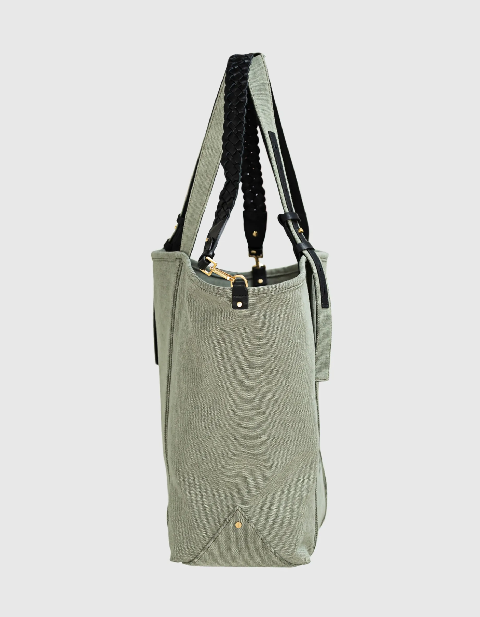 Bedruckter Canvas Shopper mit Leder-Details