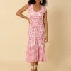 Bedrucktes Midi-Kleid mit Raffung