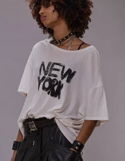 Bedrucktes Oversize-T-Shirt mit Kaschmir-Anteil