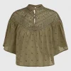 Bestickte Cropped Bluse Mikki mit Lochspitze