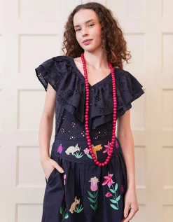Bestickte Volants-Kurzarm-Bluse Sweet Pea
