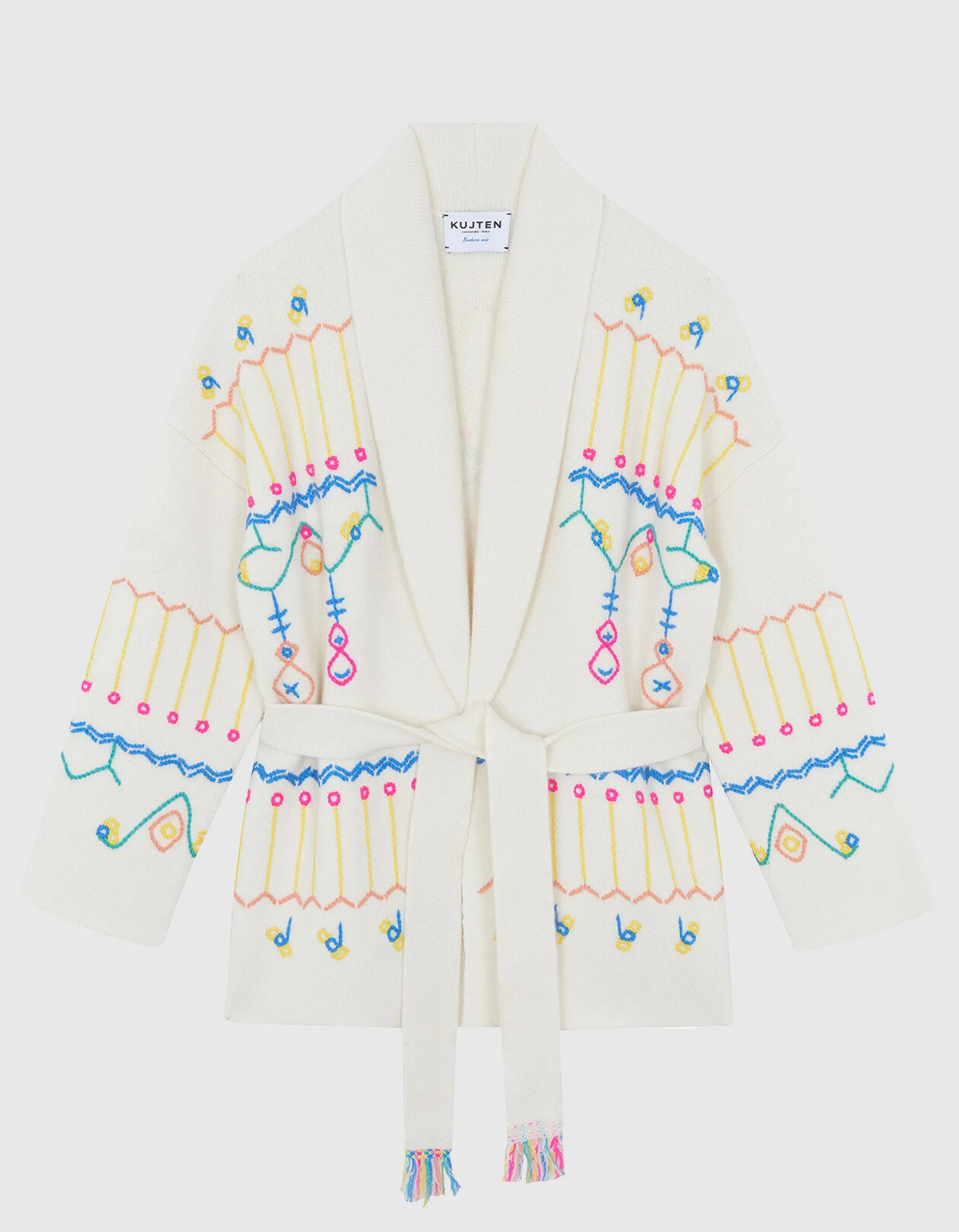 Bestickter Kaschmir-Cardigan mit Bindegürtel
