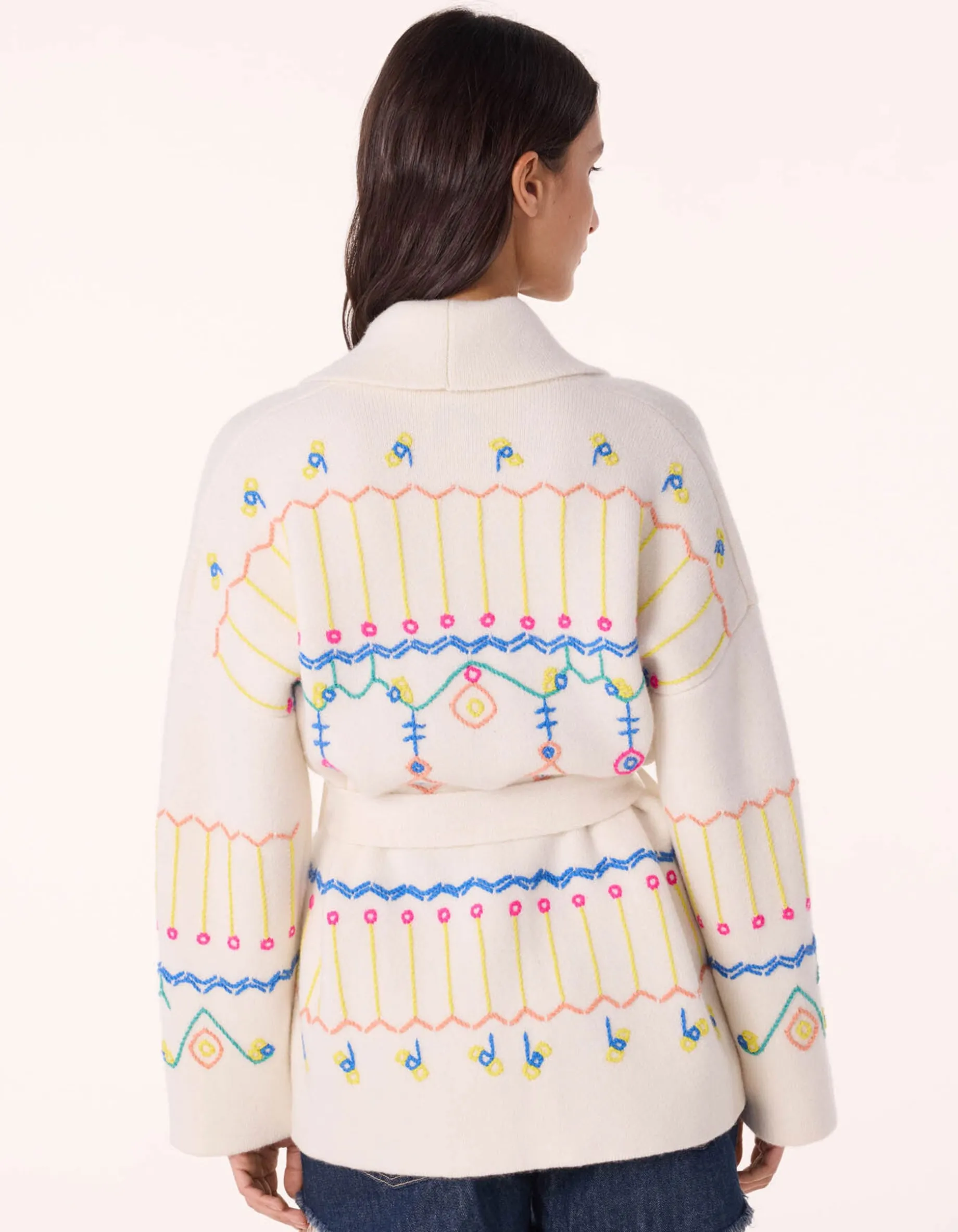 Bestickter Kaschmir-Cardigan mit Bindegürtel