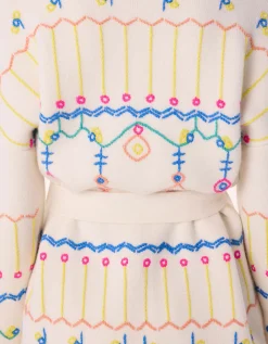 Bestickter Kaschmir-Cardigan mit Bindegürtel