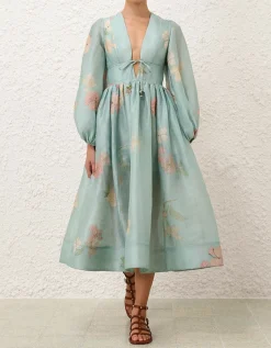 Besticktes Leinen-Seiden-Mix Kleid Illuminate Drawn Billow