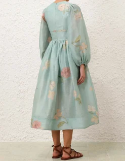 Besticktes Leinen-Seiden-Mix Kleid Illuminate Drawn Billow