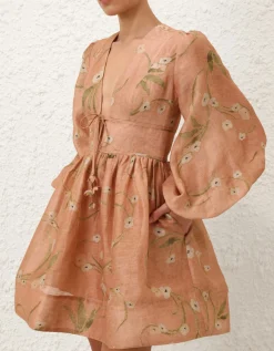 Besticktes Leinen-Seiden-Mix Mini-Kleid Illuminate Drawn