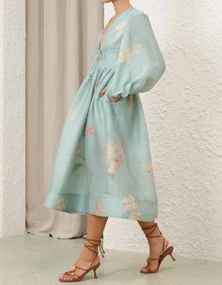 Besticktes Leinen-Seiden-Mix Kleid Illuminate Drawn Billow