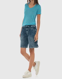 Bundfalten-Jeans-Shorts