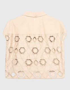 Cropped Bluse mit Lochstickerei