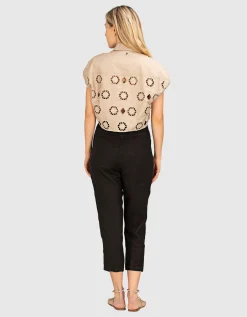 Cropped Bluse mit Lochstickerei