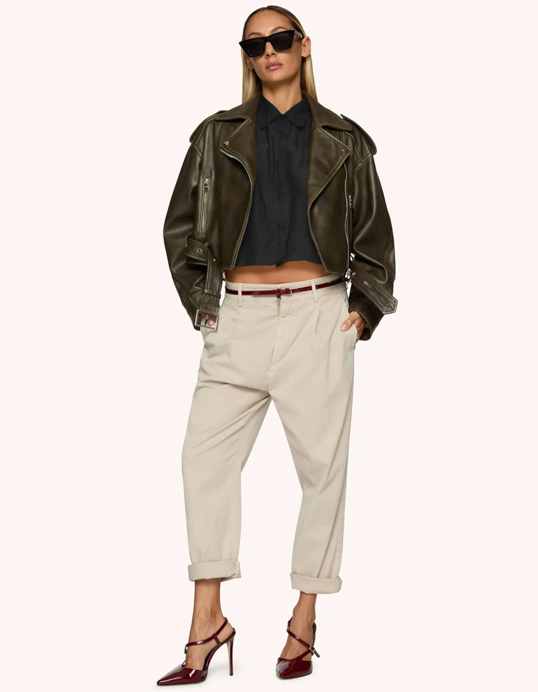 Cropped Bluse mit Seidenanteil