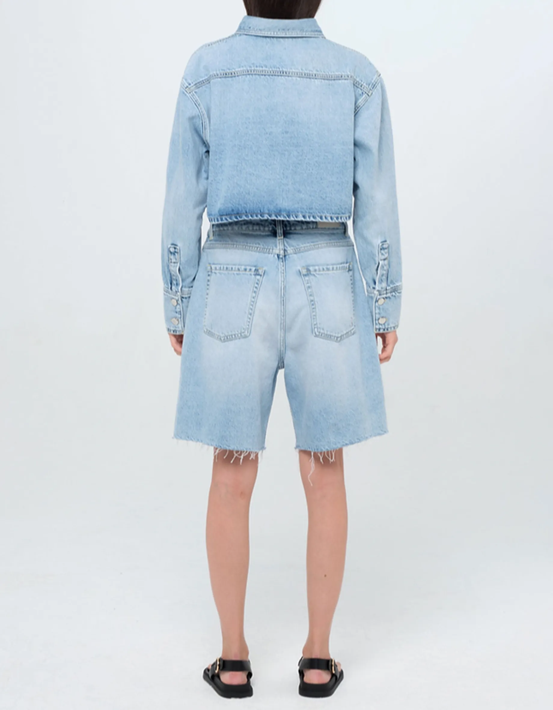 Cropped Jeans-Jacke Amber mit Label-Stickerei
