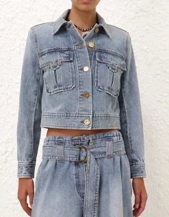 Cropped Jeansjacke mit gepolsterten Schultern