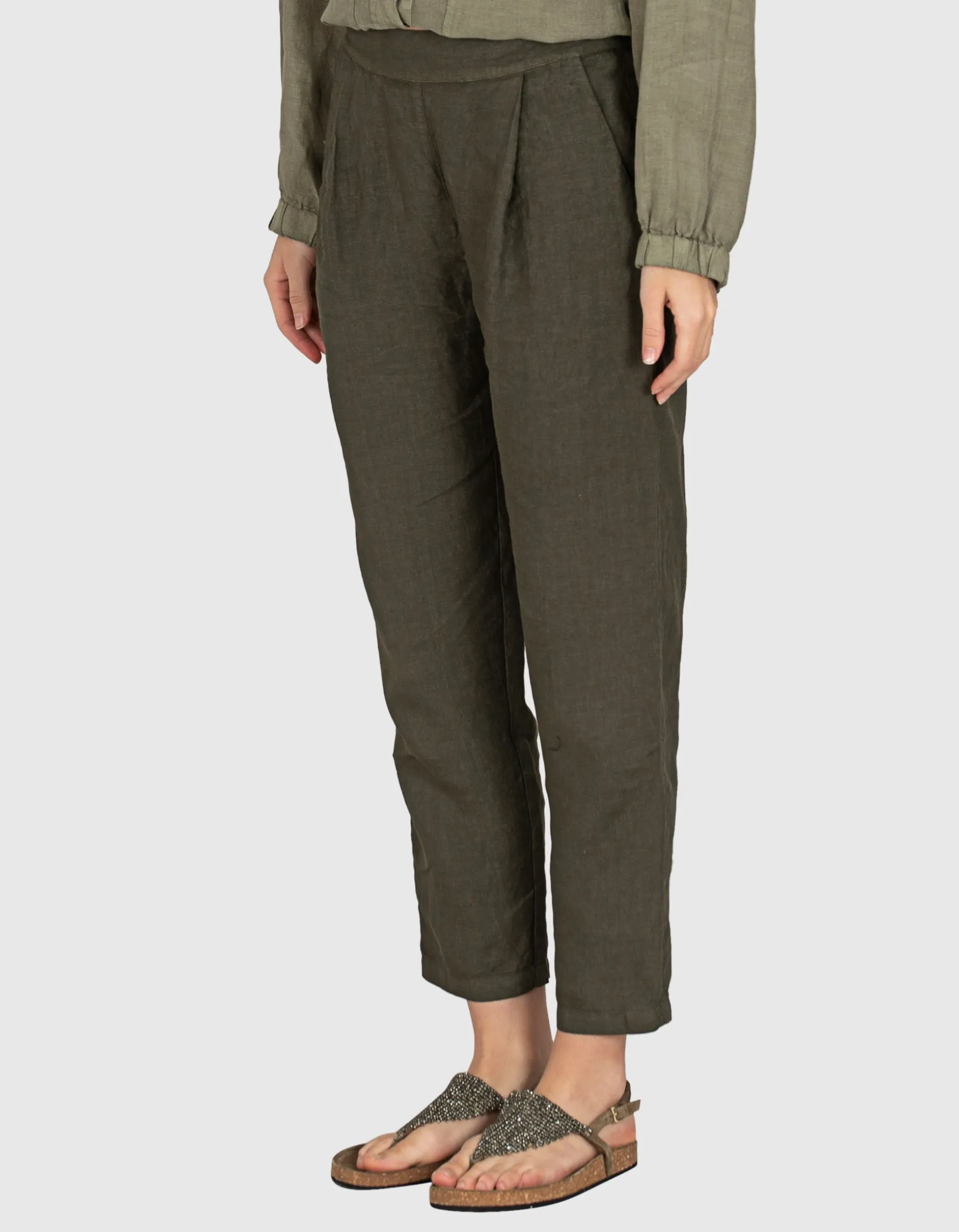 Cropped Leinen Hose mit Eingrifftaschen