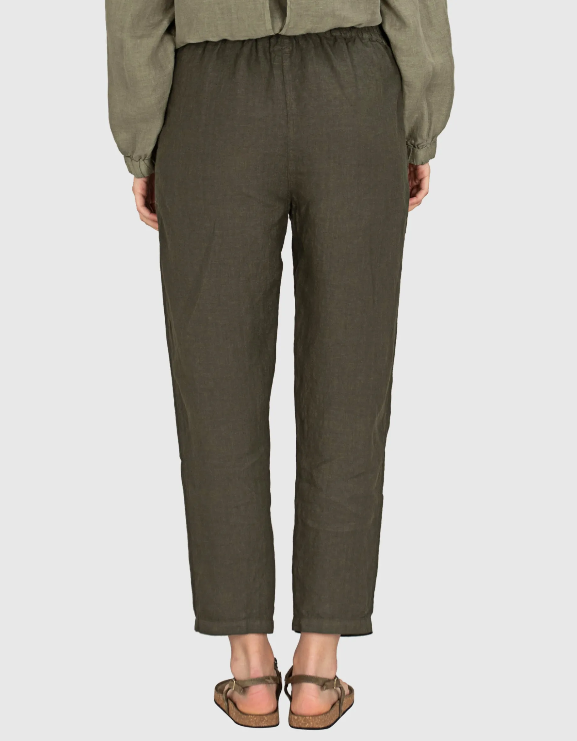 Cropped Leinen Hose mit Eingrifftaschen
