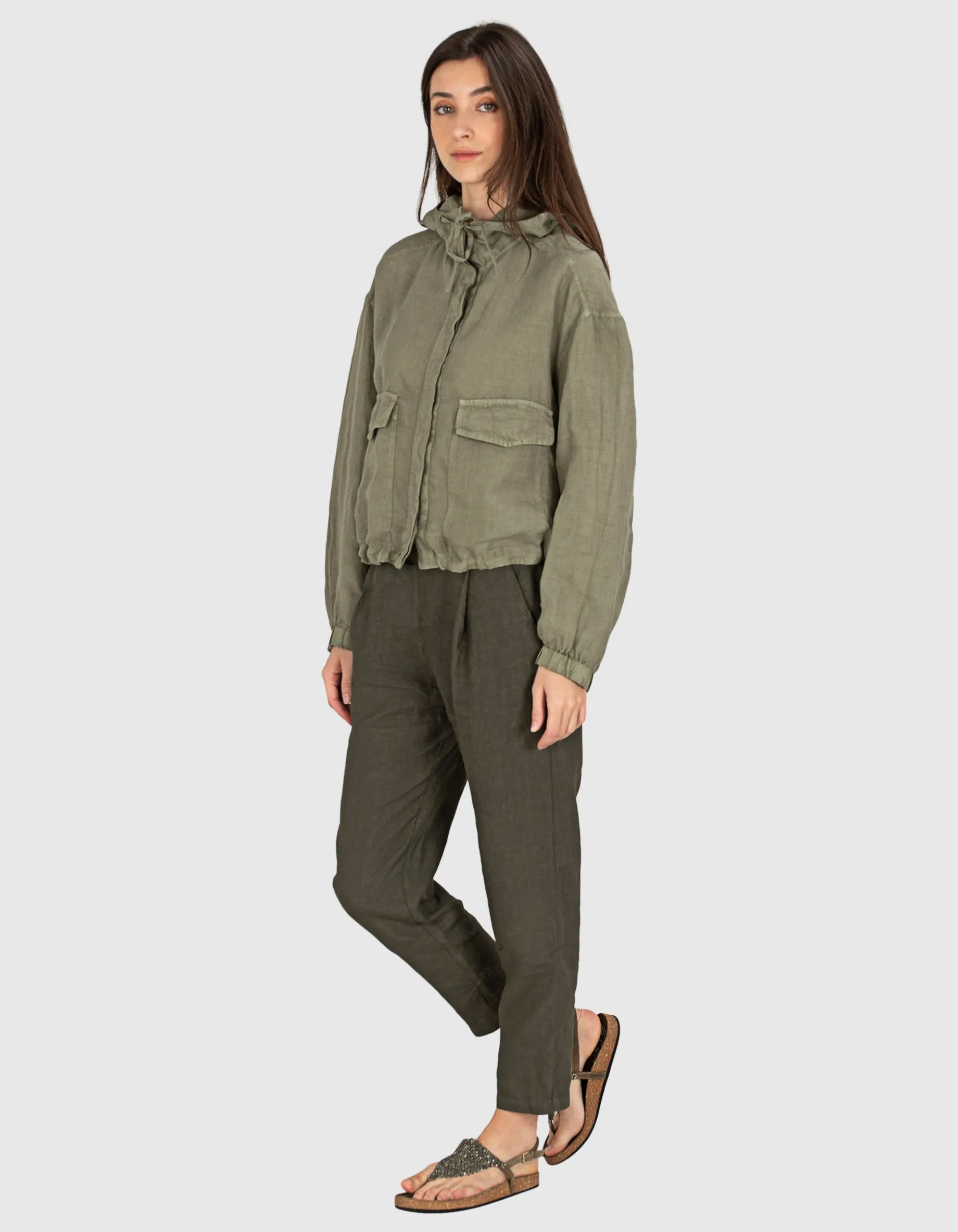 Cropped Leinen Hose mit Eingrifftaschen