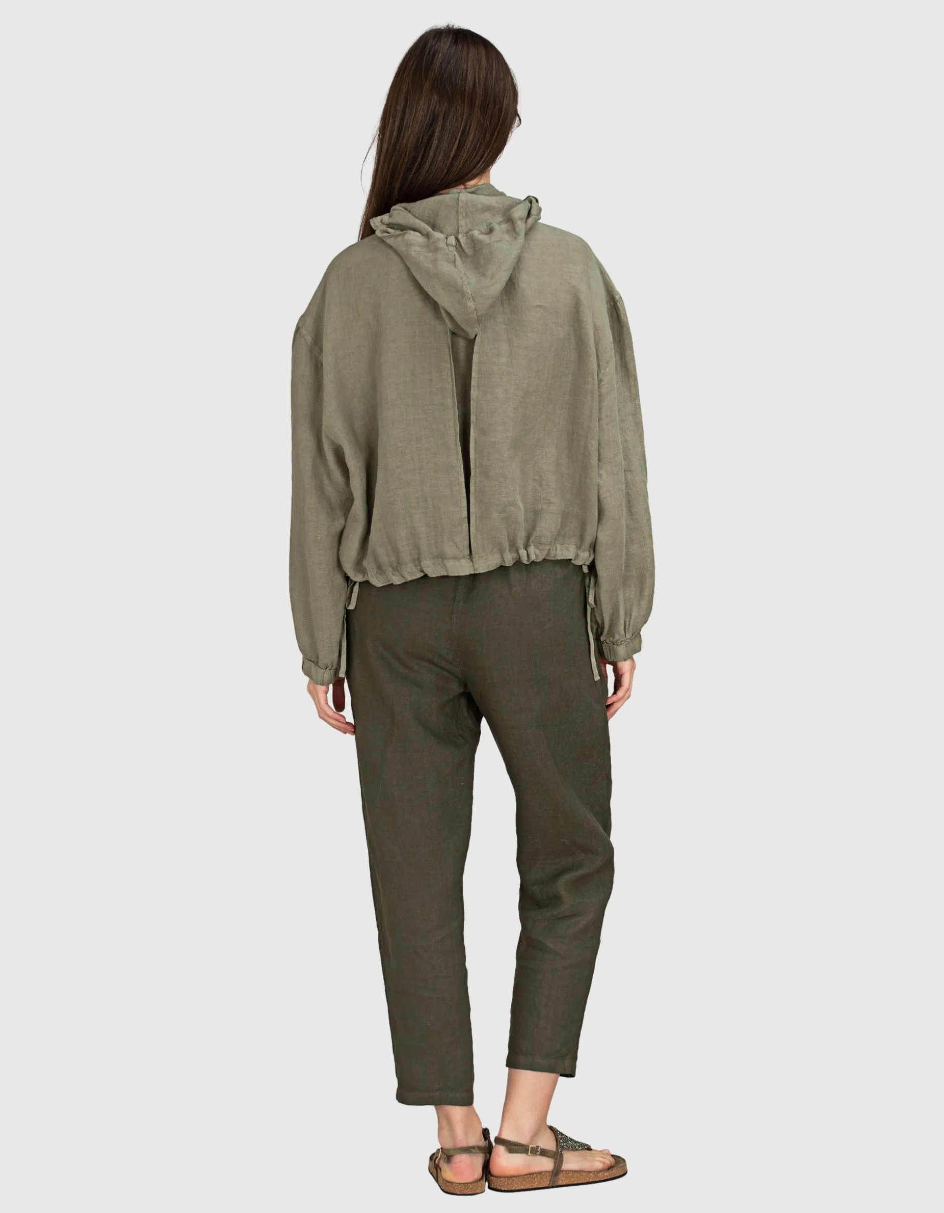 Cropped Leinen Hose mit Eingrifftaschen