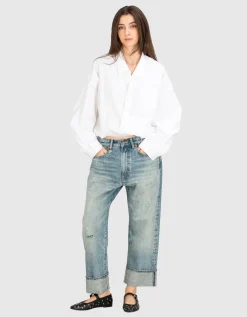 Cropped Oversize-Bluse mit Raffung