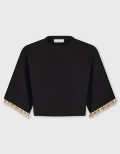 Cropped Sweatshirt mit Metall-Verzierung und Seiden-Anteil