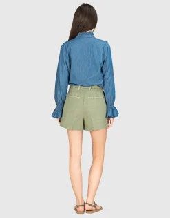 Denim-Bluse mit Volants