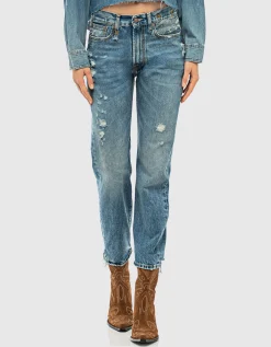 Destroyed Straight-Leg Jeans