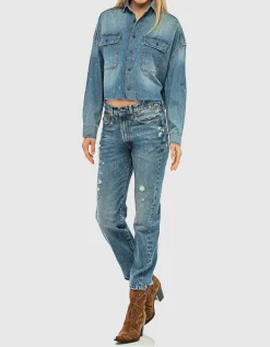 Destroyed Straight-Leg Jeans