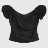Drapiertes Leinen-Mix Blusen-Top