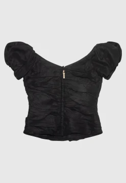 Drapiertes Leinen-Mix Blusen-Top