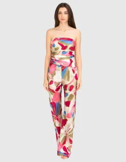 Florale Flare-Leg Seiden-Hose