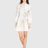 Florales Leinen-Kleid Crush mit Gürtel und dekorativen Knöpfen
