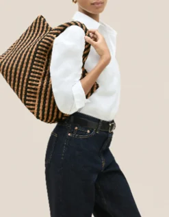 Geflochtene Tote Bag St. Barths Medium Graphic Stripe mit Pouch