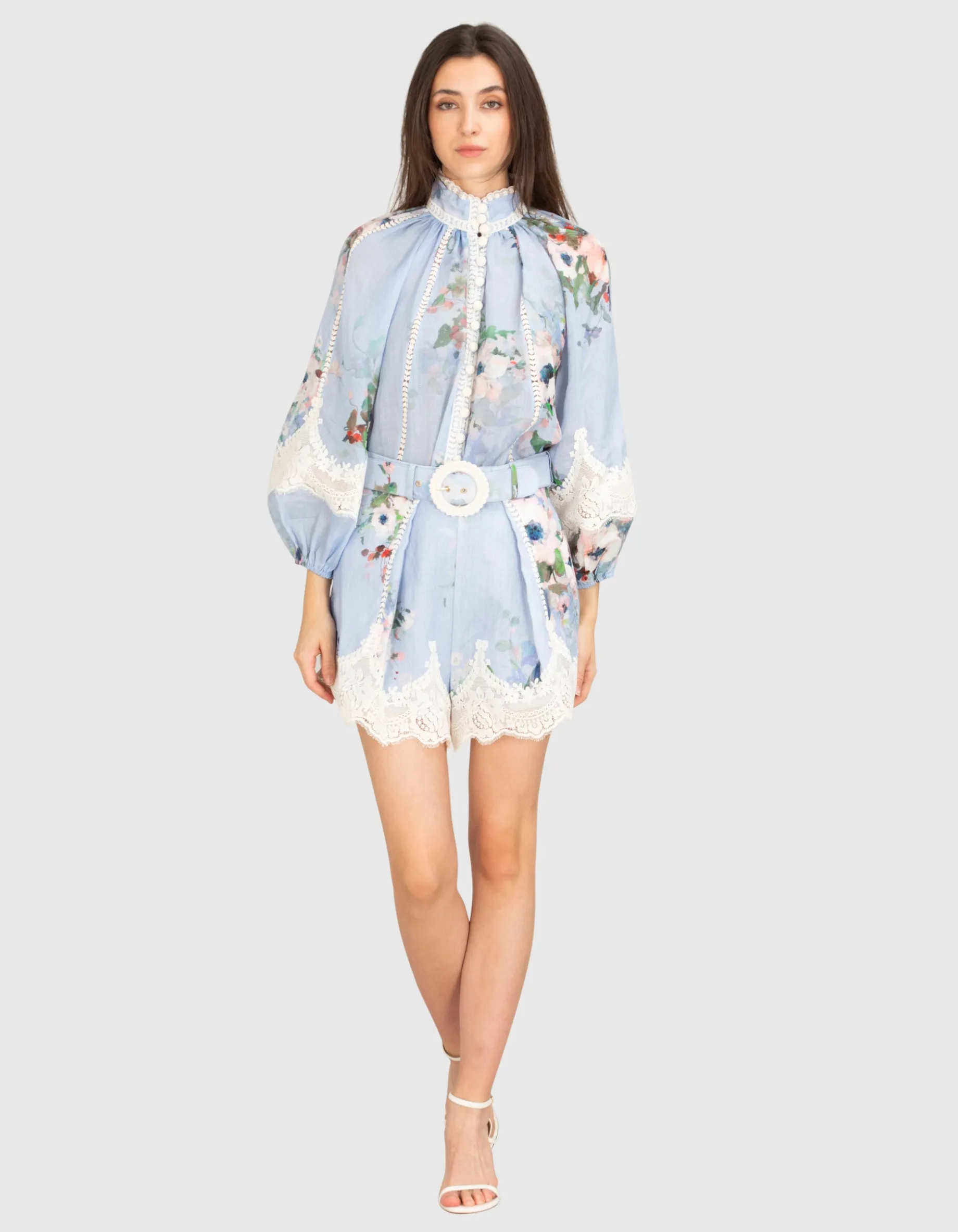 Gemusterte Bluse Everley mit Spitzen-Details