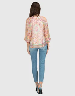 Gemusterte Bluse mit Seidenanteil