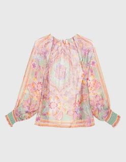 Gemusterte Bluse mit Seidenanteil