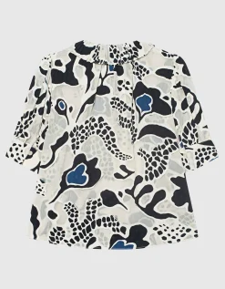 Gemusterte Kurzarm-Bluse mit Binde-Detail