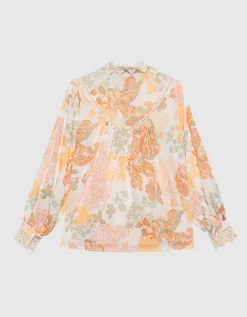 Gemusterte Loose-Fit Bluse mit Häkel-Details