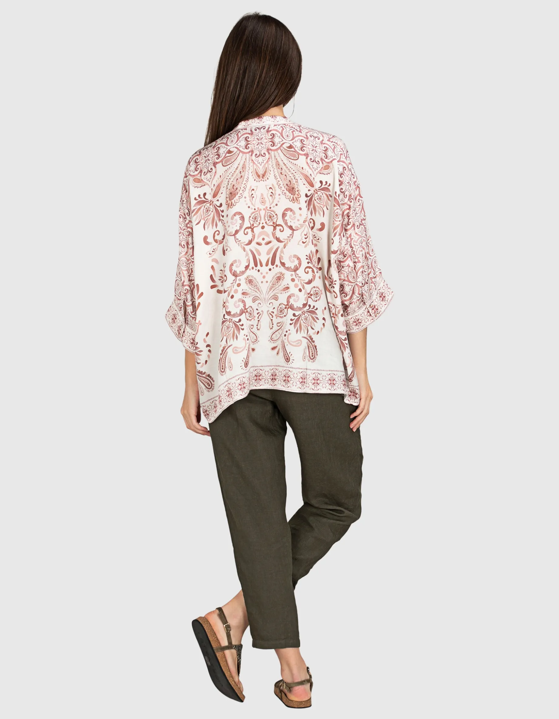 Gemusterte Oversize-Bluse mit Seidenanteil