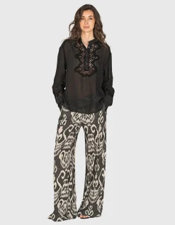 Gemusterte Wide-Leg Hose