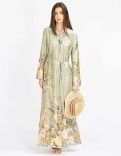 Gemustertes Maxi Seiden-Kleid Waverly mit Bindegürtel