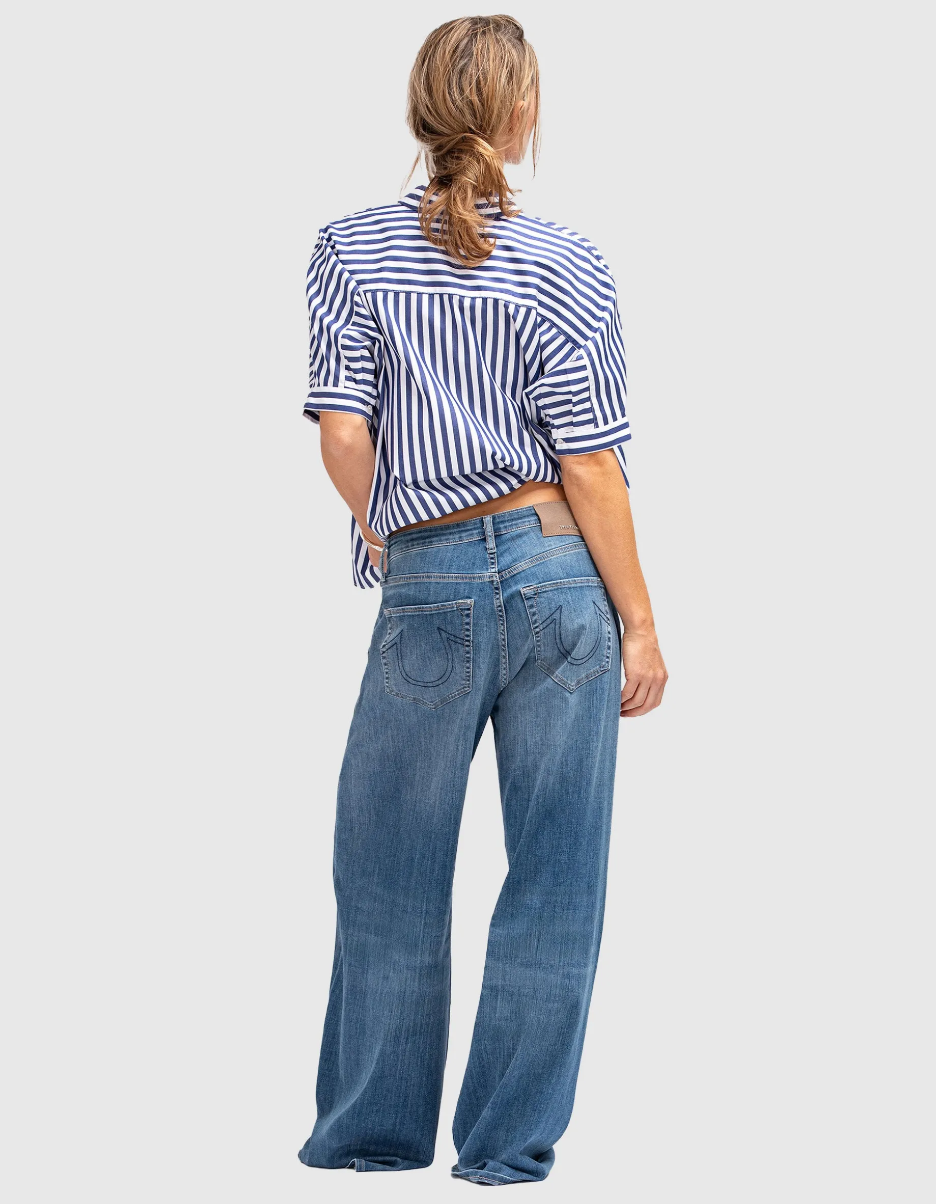 Gestreifte Oversize-Kurzarm-Bluse