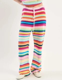 Gestreifte Straight-Leg Häkelhose